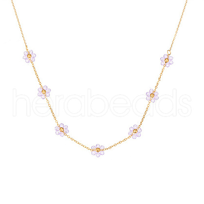 Real 18K Gold Plated Stainless Steel Flower Beaded Pendant Necklaces for Women ZU7847-2-1