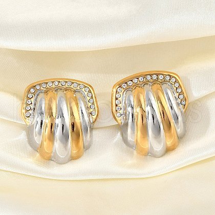304 Stainless Steel Two Tone Shell Shape Stud Earrings EJEW-M073-12PG-1