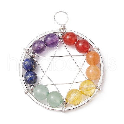 Gemstone Copper Wire Wrapped Pendants PALLOY-JF02305-02-1