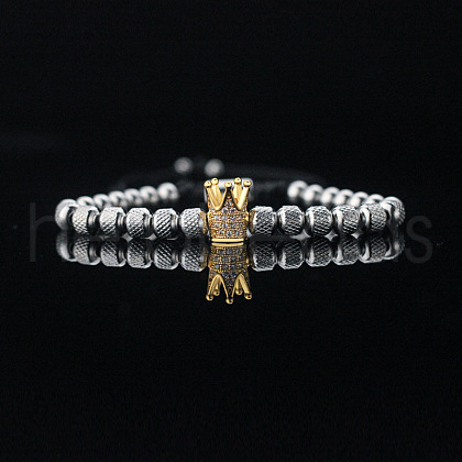 304 Stainless Steel Micro Pave Cubic Zirconia Braided Beads Bracelets WG0F93D-31-1