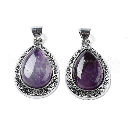 Natural Amethyst Teardrop Pendants G-A093-03AS-01-1