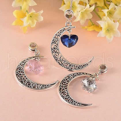 Tibetan Style Moon Large Hole European Big Dangle Charms PALLOY-JF00094-1