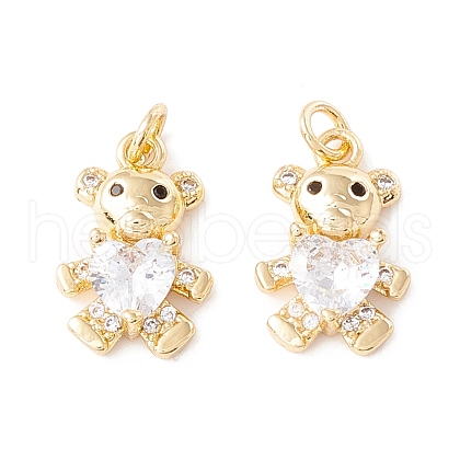 Rack Plating Brass Micro Pave Clear Cubic Zirconia Charms ZIRC-I057-18G-1