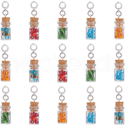 SUNNYCLUE 30Pcs Glass Bottle with Glass Seed Beads European Dangle Charms FIND-SC0012-99-1