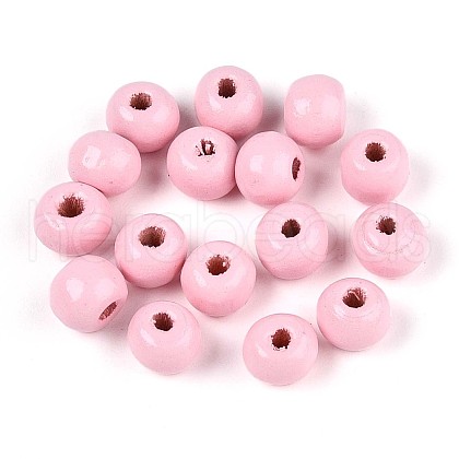 Spray Painted Round Natural Schima Wood Beads WOOD-A018-6mm-05-1