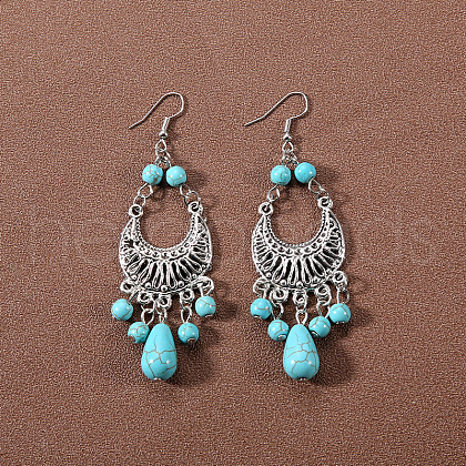 Bohemian tassel turquoise earrings JU8957-32-1