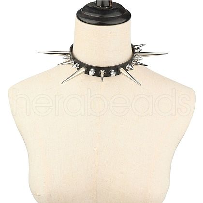 Gothic Style Alloy Spiked Rivet Imitation Leather Choker Necklaces FS-WGF47C0-01-1