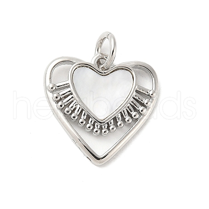 Brass Pave Natural White Shell Heart Charms with Jump Rings KK-S522-08A-P-1