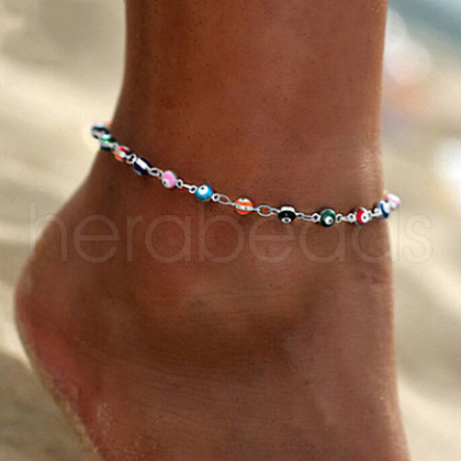 Brass Colorful Evil Eye Enamel Anklets for Women WG56EF4-02-1
