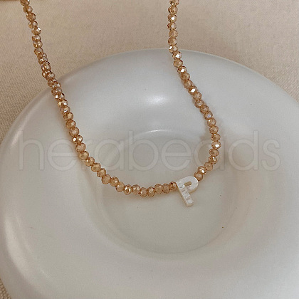 Natural Shell Initial Pendant Glass Beaded Pendant Necklaces FS-WG76541-16-1
