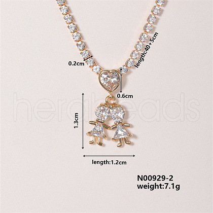 Shiny Family Theme Brass Micro Pave Cubic Zirconia Pendant Necklaces VW3054-2-1