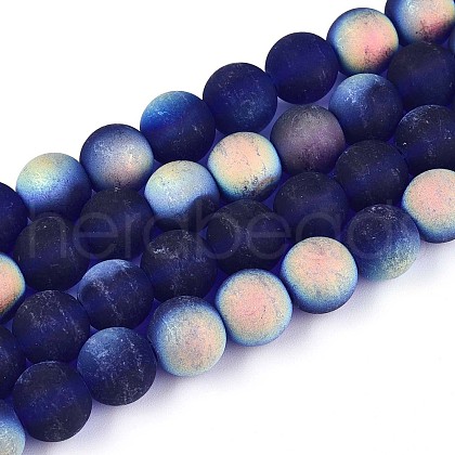 Frosted Transparent Glass Beads Strands GLAA-T032-T10mm-MBB15-1