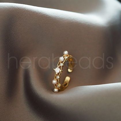 Rhombus Brass Micro Pave Clear Cubic Zirconia Cuff Rings for Women FS-WGEADFE-01-1