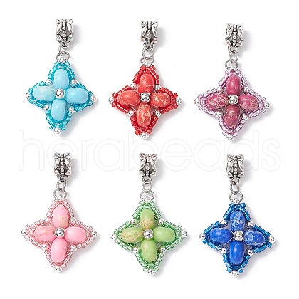 Dyed Synthetic Imperial Jasper & Glass Seed Beaded Star European Dangle Charms PALLOY-MZ00693-1