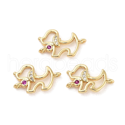 Rack Plating Brass Pave Cubic Zirconia Puppy Dog Links Connector Charms KK-Z064-42G-1