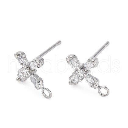 Cross Brass Micro Pave Cubic Zirconia Stud Earrings Finding KK-Z084-02P-1