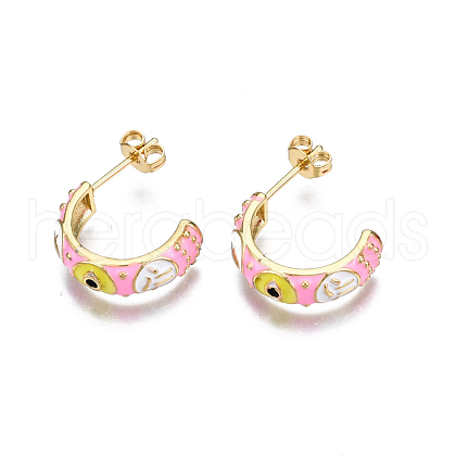 Brass Enamel Half Hoop Earrings EJEW-T014-49G-01-NF-1