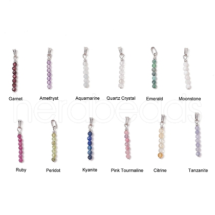 12Pcs 12 Styles Natural Mixed Stone Faceted Round Beaded Pendants PALLOY-JF03556-02-1