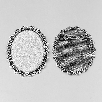Vintage Tibetan Style Alloy Brooch Cabochon Bezel Settings X-PALLOY-O037-31AS-1