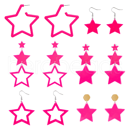 FIBLOOM 6 Pairs 6 Style Fashion Star Acrylic Dangle Stud Earrings with 316 Stainless Steel Pins for Women EJEW-FI0002-52-1