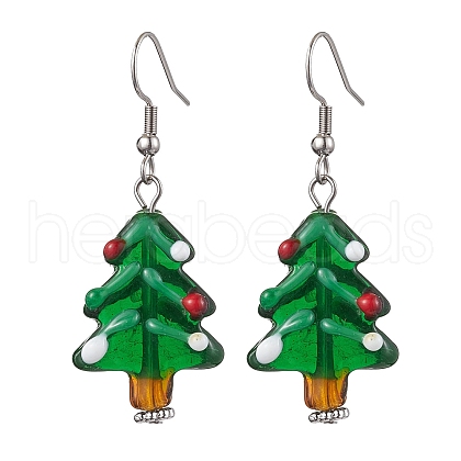 Christmas Theme Glass Dangle Earrings EJEW-TA00475-03-1