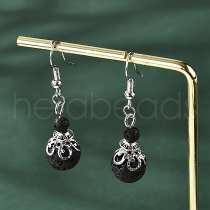 Natural Lava Rock Bead Dangle Earrings EJEW-JE02144-01-1