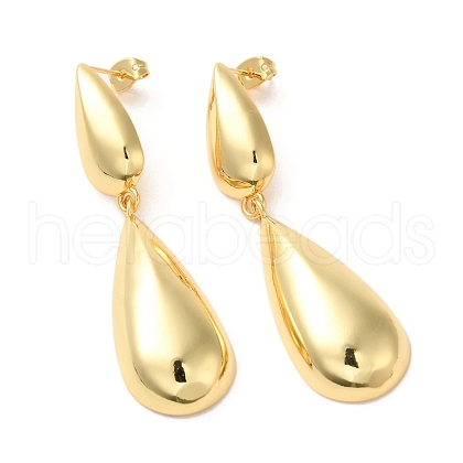Real 18K Gold Plated Brass Dangle Stud Earrings EJEW-G382-20A-G-1