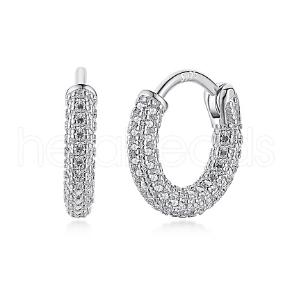 Rhodium Plated 925 Sterling Silver Micro Pave Cubic Zirconia Hoop Earrings for Women EJEW-P231-60P-1