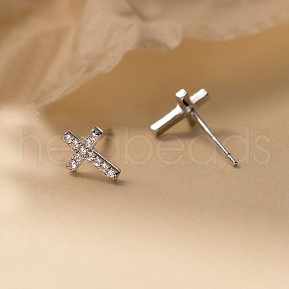 925 Sterling Silver Clear Cubic Zirconia Stud Earrings EJEW-Q030-04P-1