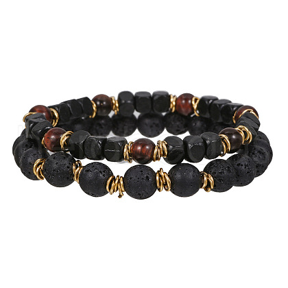 Volcano Stone Black Matte Black Gallstone Wood Beads Bracelet Set Combination Hip Hop Elastic Bracelet Bracelet Bracelet WQ1083-1-1