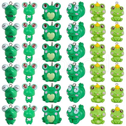 36Pcs 6 Styles Opaque Resin Pendant Cartoon Frog Pendant Creative Jewelry Accessories JX859A-1