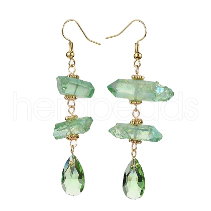 Dyed Natural Quartz Crystal Nugget & Teardrop Dangel Earrings EJEW-TA00314-02-1