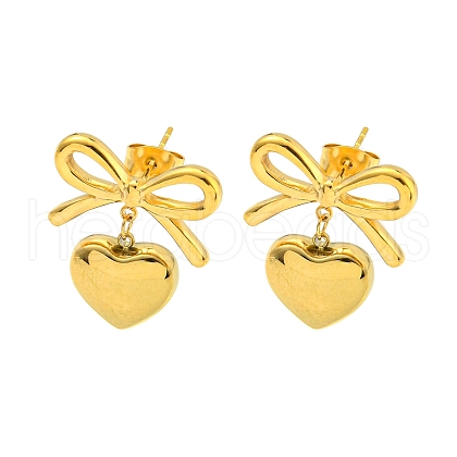 Bowknot Ion Plating(IP) 304 Stainless Steel Stud Earrings EJEW-R164-01G-1