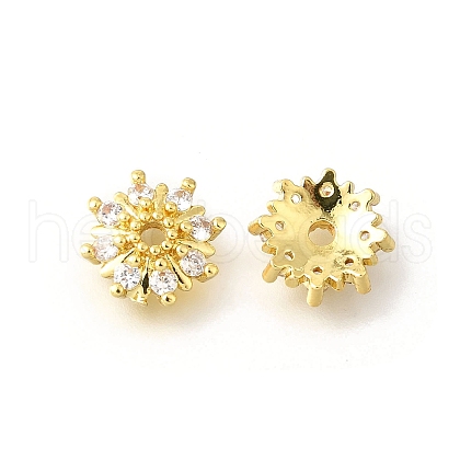 Flower Brass Clear Cubic Zirconia Bead Caps KK-V008-08B-G-1
