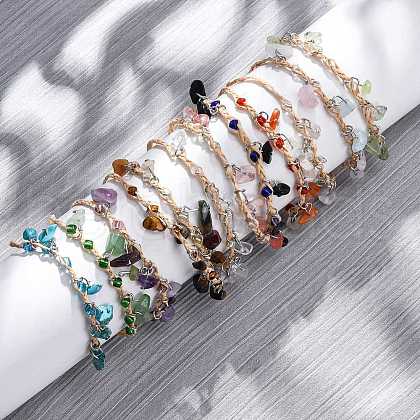12Pcs 12 Colors Natural & Synthetic Gemstone Chip Charm Bracelets for Men Women BJEW-G743-03-1