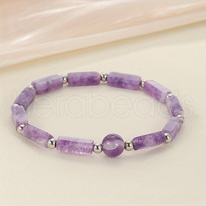 Natural Amethyst Beaded Stretch Bracelets for Men Women WGE4A78-01-1