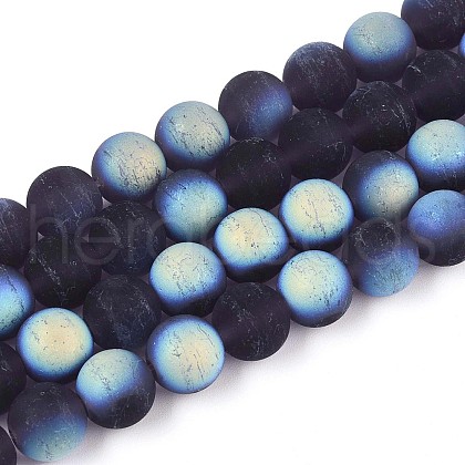 Frosted Transparent Glass Beads Strands GLAA-T032-T10mm-MBB03-1