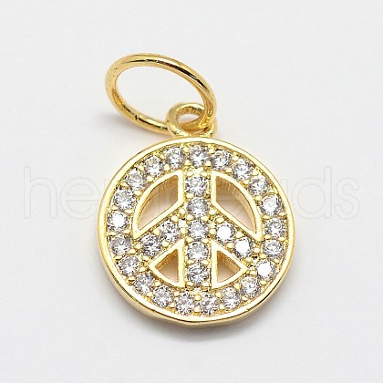 CZ Brass Micro Pave Cubic Zirconia Peace Sign Charms ZIRC-L018-05G-1