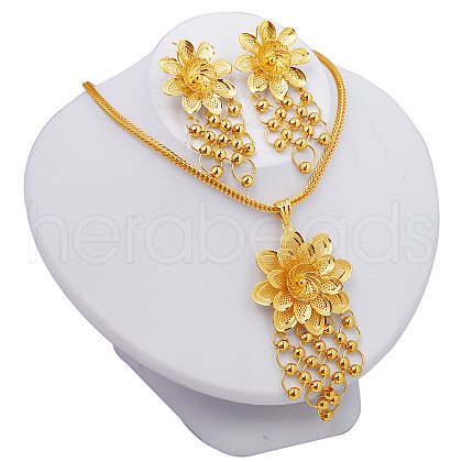 Flower Alloy Pendant Necklace & Stud Earring Sets FS-WG70EA9-01-1