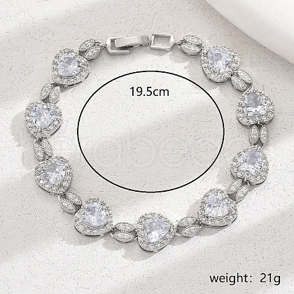 Brass Pave Clear Cubic Zirconia Heart Link Bracelets for Women OZ7056-2-1