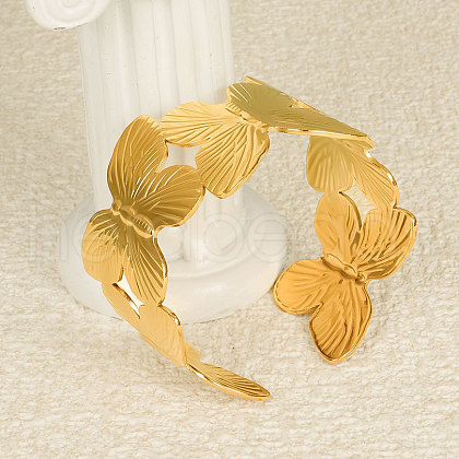 Butterfly 304 Stainless Steel Cuff Bangles for Women HQ8416-2-1