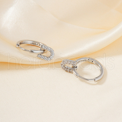 Elegant U-shaped Brass Clear Cubic Zirconia Hoop Earrings VN7337-2-1