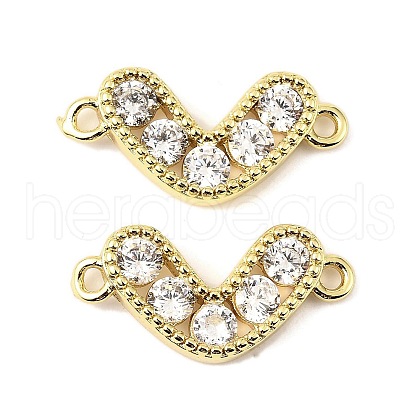 Brass Pave Clear Cubic Zirconia Heart Connector Charms KK-M324-11G-1