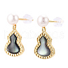 Mother's Day Jewellery Gourd Natural Black Lip Shell & Pearl Dangle Stud Earrings PEAR-N020-05R-3