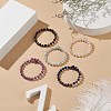 5Pcs 5 Style Natural Mixed Gemstone Round Beaded Cuff Bangles Set BJEW-JB09011-2