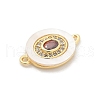 Brass Micro Pave Clear Cubic Zirconia & Shell Connector Charms KK-M303-03G-04-2