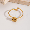 Stainless Steel Rose Pendant Necklaces & Stud Earrings & Cuff Ring Sets for Women UH3805-1-4