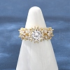 Brass Micro Pave Cubic Zirconia Adjustable Cuff Rings for Women RJEW-C129-04G-2