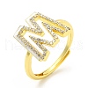 Mixed Color Enamel Initial Letter Adjustable Ring with Clear Cubic Zirconia RJEW-P045-01G-M-4