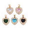 Rack Plating Leaf Brass Clear Cubic Zirconia With Glass Pendants KK-S407-17KCG-1